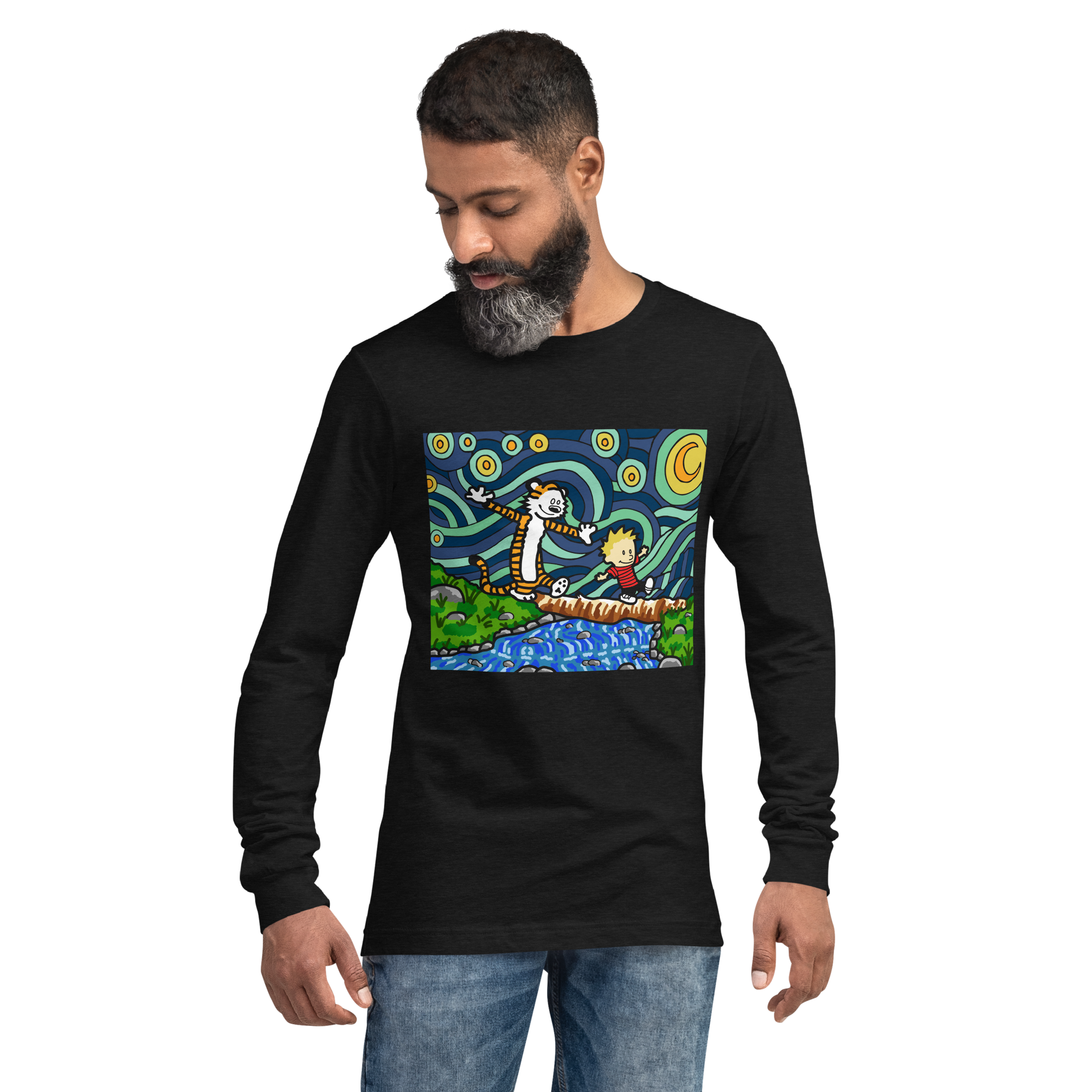 Starry Night Calvin and Hobbes Long-sleeve T-shirt