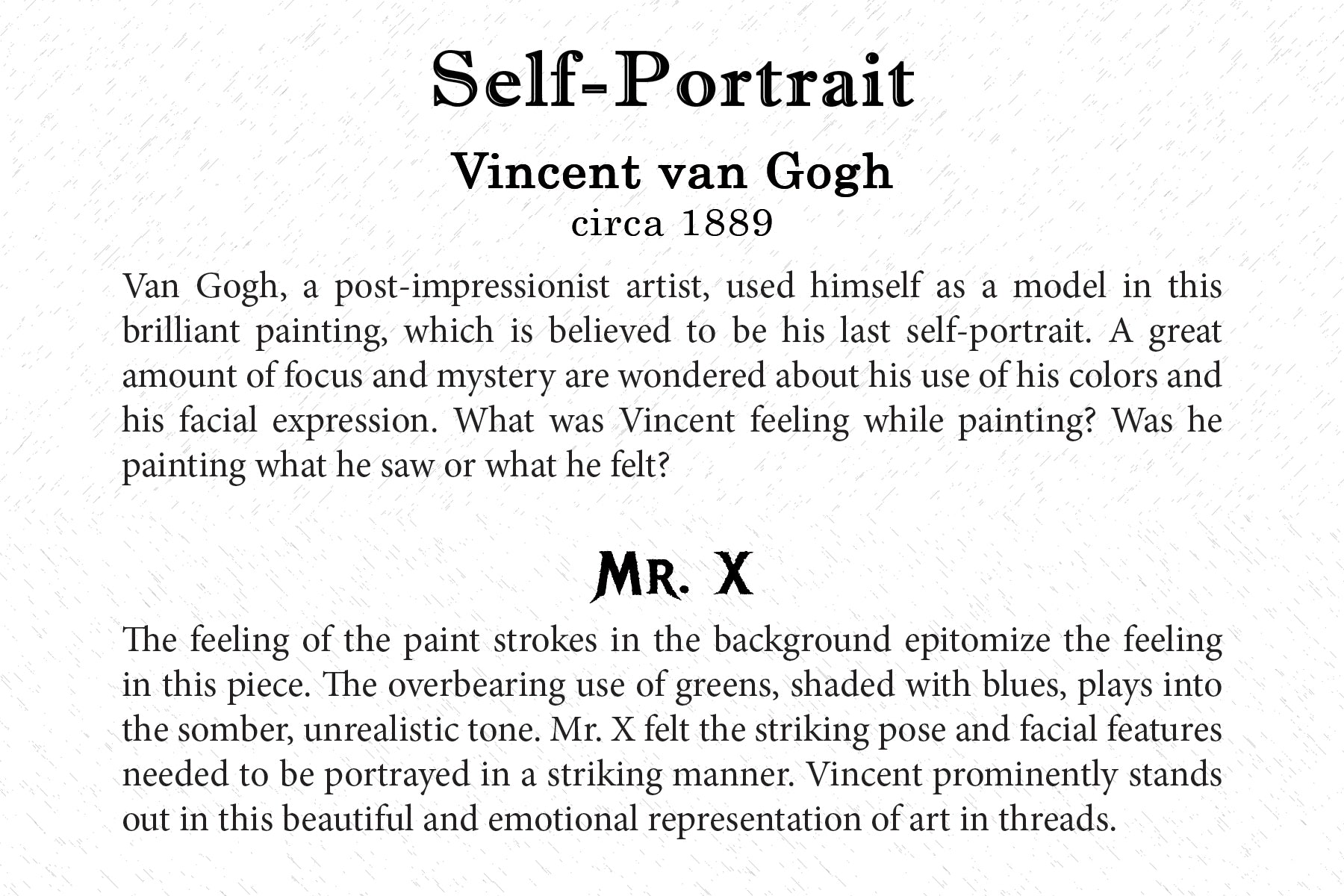 Art Card - Vincent van Gogh - Self-Portrait - Back